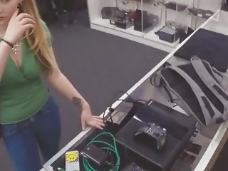 A cute little blonde played a fucking game at the backroom