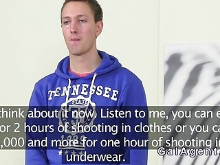 Female agent fucks amateur dude on camera