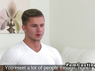 Tattooed stud fucks female agent in casting