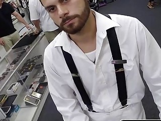 Sucking my big cock behind the counter