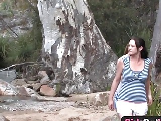Amateur Australian lesbians finger each other in the river outdoors