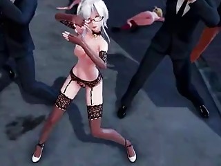 Naked hentai girl dances and gets gangbanged