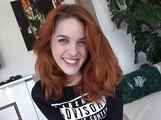 Smoking redhead gets stripped and fucked by her man