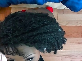 Ebony sucks a cock in POV after she's fingered