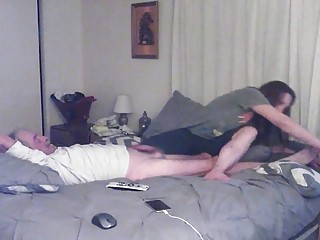 Homemade sex tape where a brunette plays with big dick