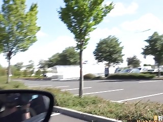 Sluty amateur sucks cock and fucks near the car outdoor