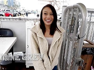 Jasmine Grey sucks dick and fucks hardcore on a bed