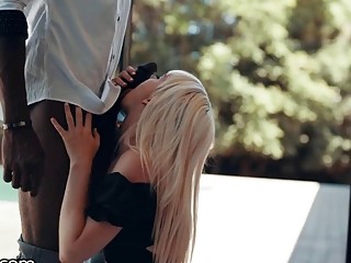 Petite blonde stretched with a big cock during interracial hammering