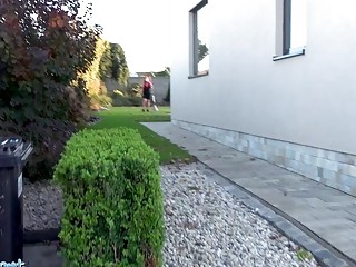 Tattooed babe with big tits fucks hardcore for money outside